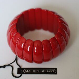 Marion Godart Paris Wide Stretch Bracelet Christmas Red 1.5" Wide